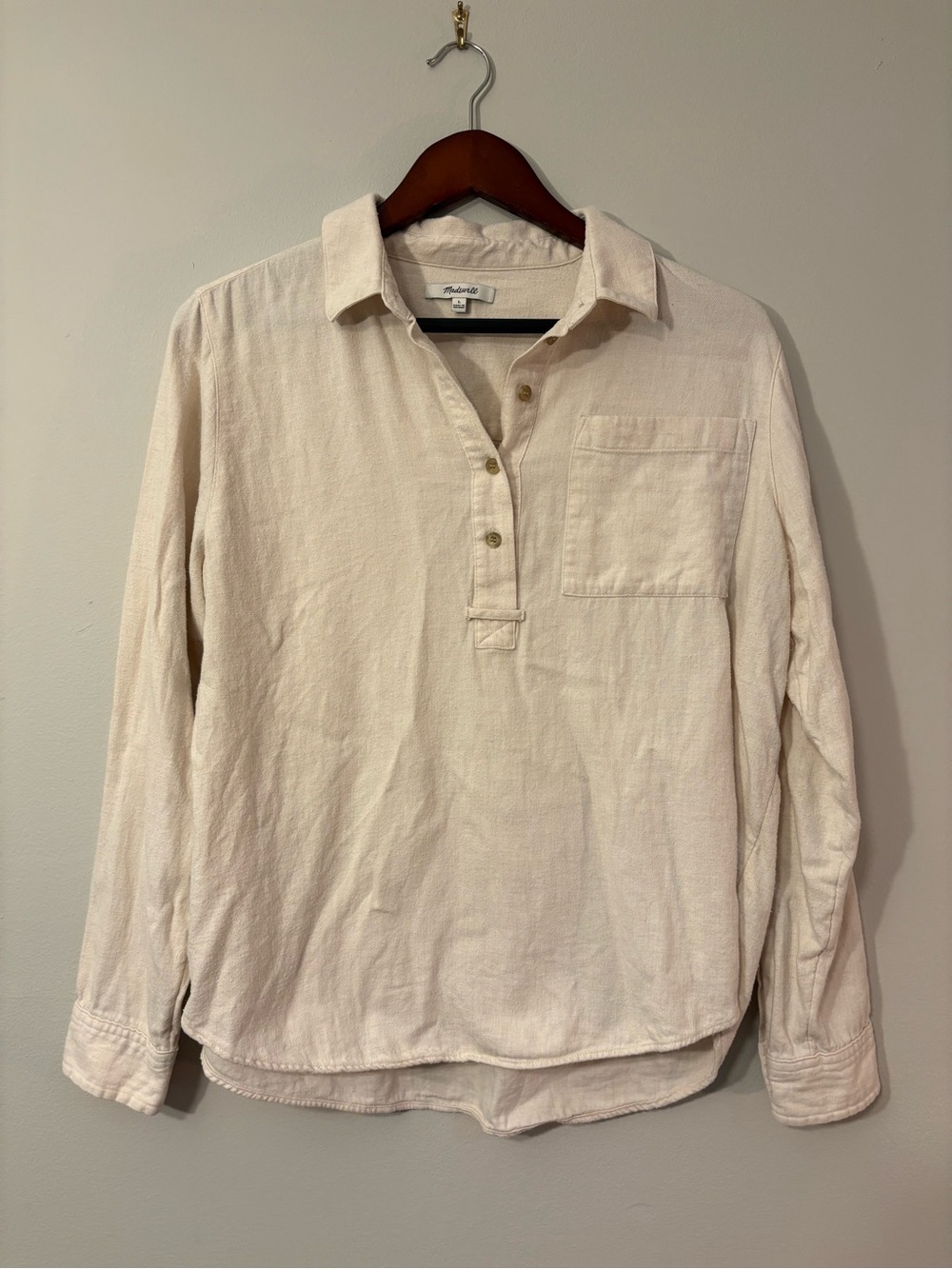 Madewell Cream Cotton Popover Shirt — Size Large 🤍